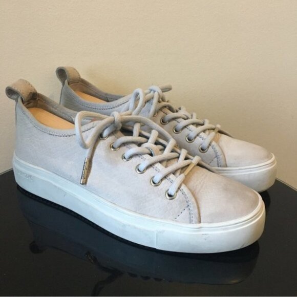 BLACKSTONE Cream Croc Embossed Leather Sneakers - Picture 1 of 11